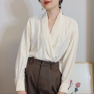 Cream Silk Shawl Collar Breasted Shirt Jacket